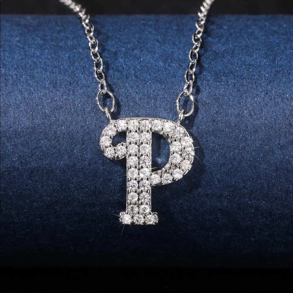 New 925 Silver Initial Letter Diamond Necklaces - Picture 13 of 16